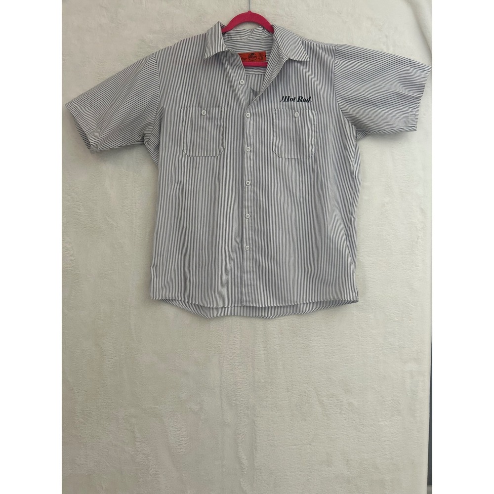 Red Kap Von Hot Rod Speed Equipment Pinstripe Work Shirt Mens XL Short Sleeve